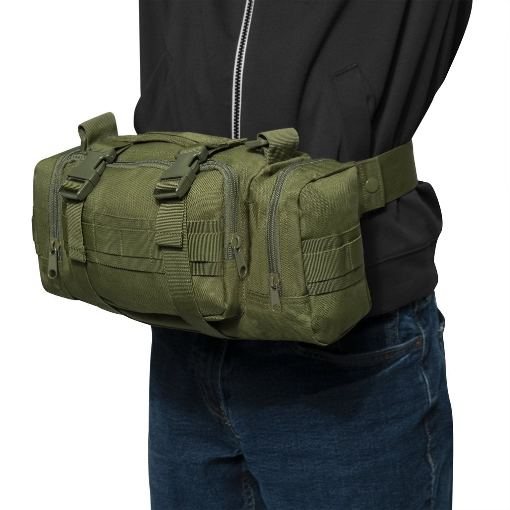 Bolsa táctica CONVERTIPACK negra, poliéster 600D, uso mano/hombro/riñonera y compatible con MOLLE
