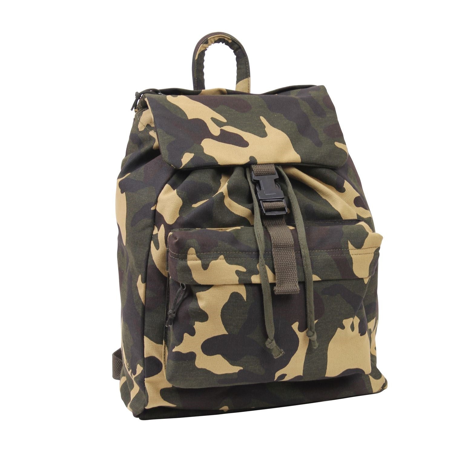 Mochila de día con bolsillo en lona de algodón, camuflaje Woodland