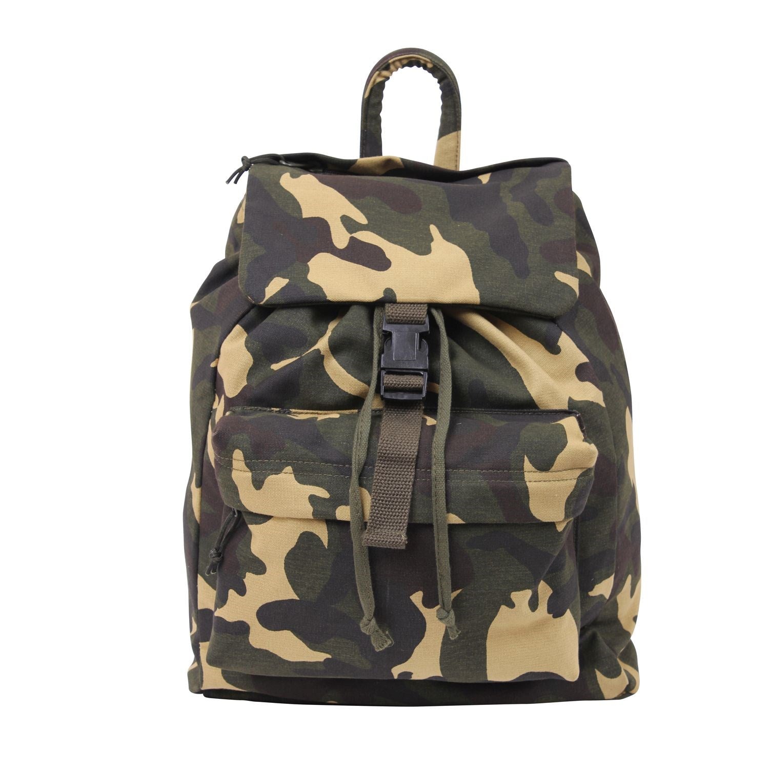 Mochila de día con bolsillo en lona de algodón, camuflaje Woodland