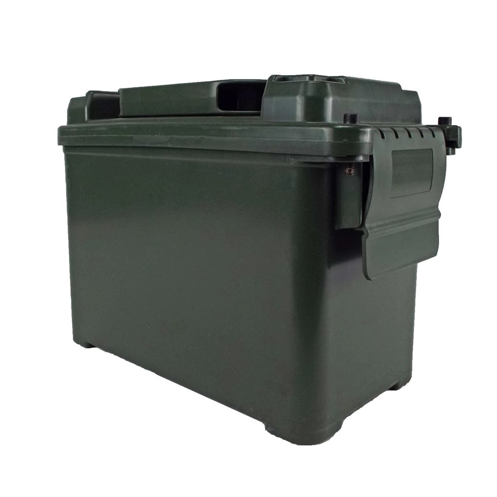 Caja plástica verde para munición 4H2/Y20/S/17 con sello en la tapa y asa abatible