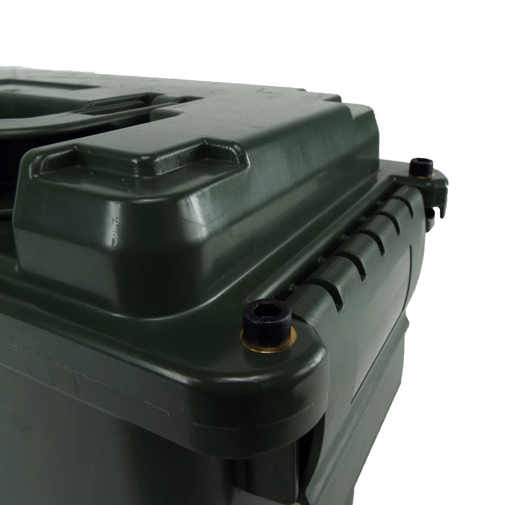 Caja plástica verde para munición 4H2/Y20/S/17 con sello en la tapa y asa abatible