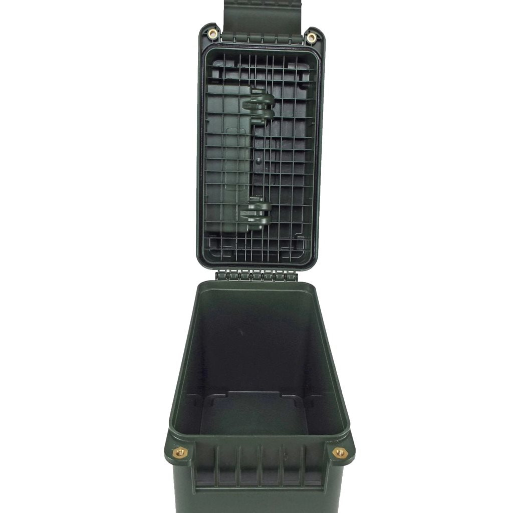 Caja plástica verde para munición 4H2/Y20/S/17 con sello en la tapa y asa abatible