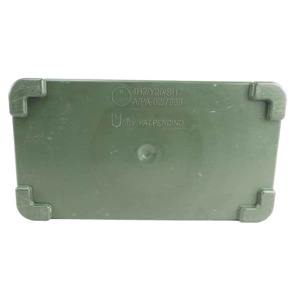 Caja plástica verde para munición 4H2/Y20/S/17 con sello en la tapa y asa abatible