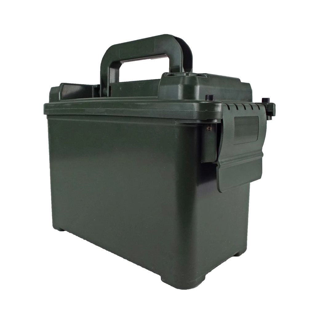Caja plástica verde para munición 4H2/Y20/S/17 con sello en la tapa y asa abatible