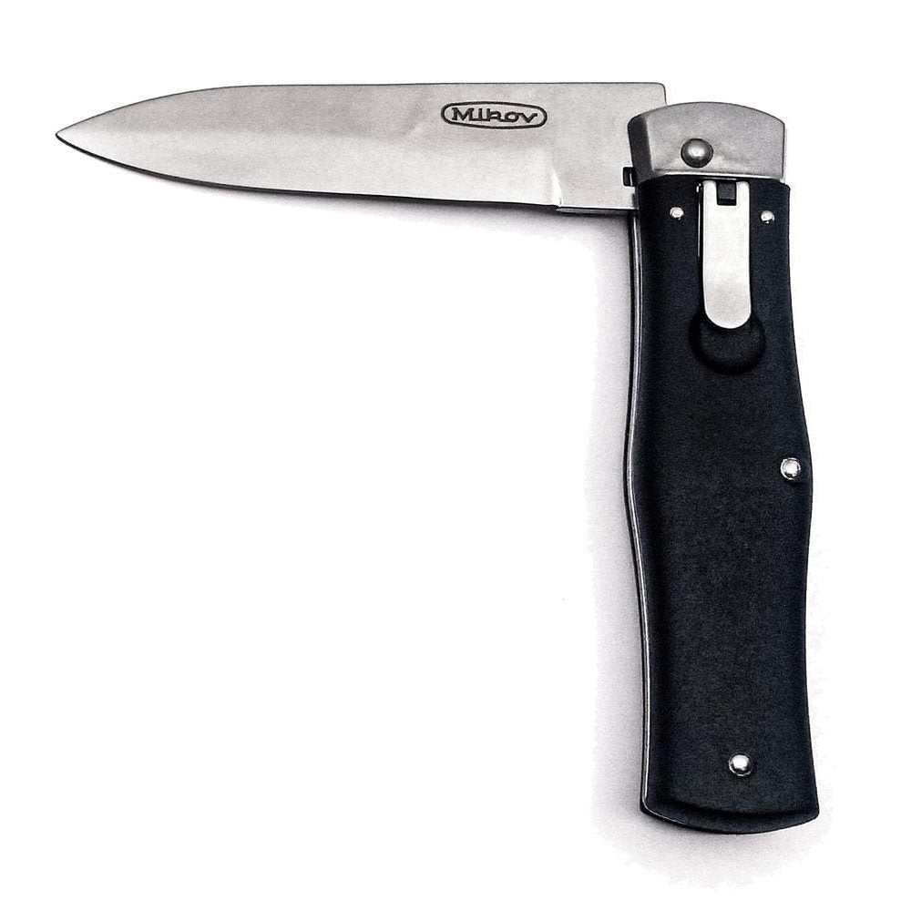 Cuchillo automático PREDATOR STONEWASH para zurdos con funda de cuero