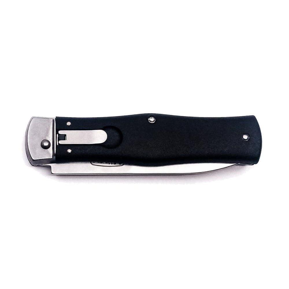 Cuchillo automático PREDATOR STONEWASH para zurdos con funda de cuero