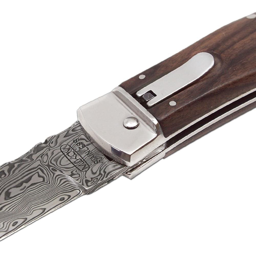 Cuchillo de acero damasco con mango de palisandro o nogal turco y funda de cuero