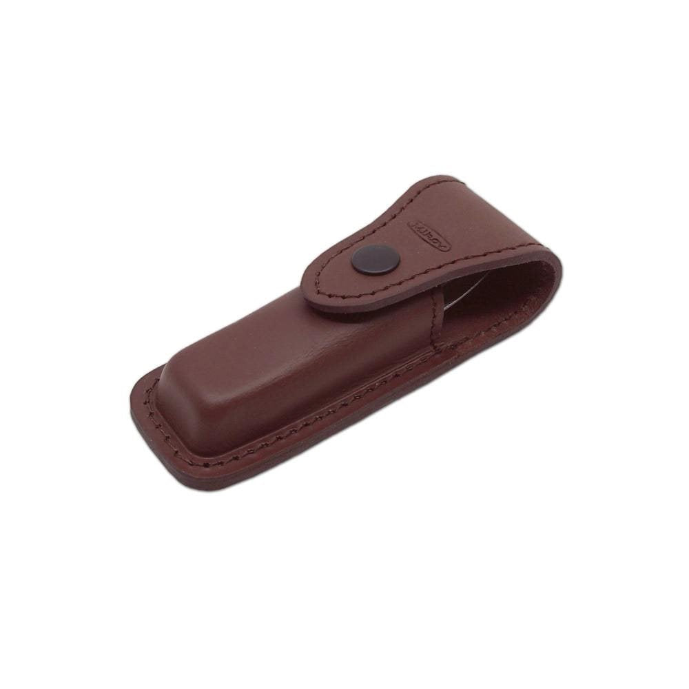 Cuchillo de acero damasco con mango de palisandro o nogal turco y funda de cuero