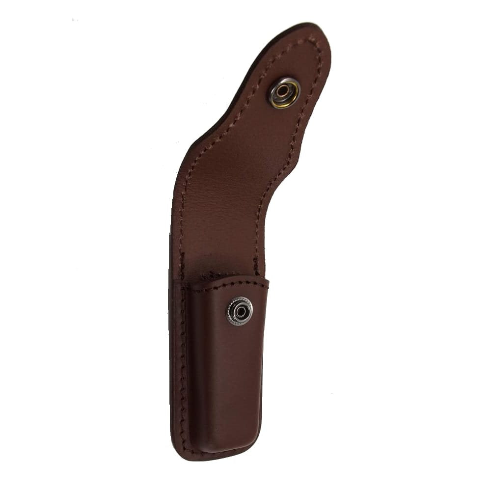 Cuchillo lanzador de acero damasco con empuñadura de asta de ciervo y funda de cuero