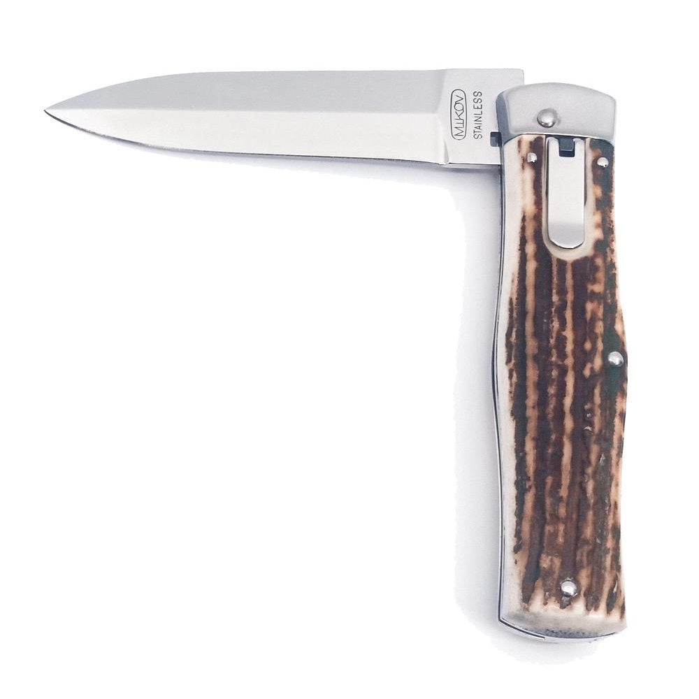 Cuchillo automatico MIKOV PREDATOR con mango de asta y hoja de acero 420