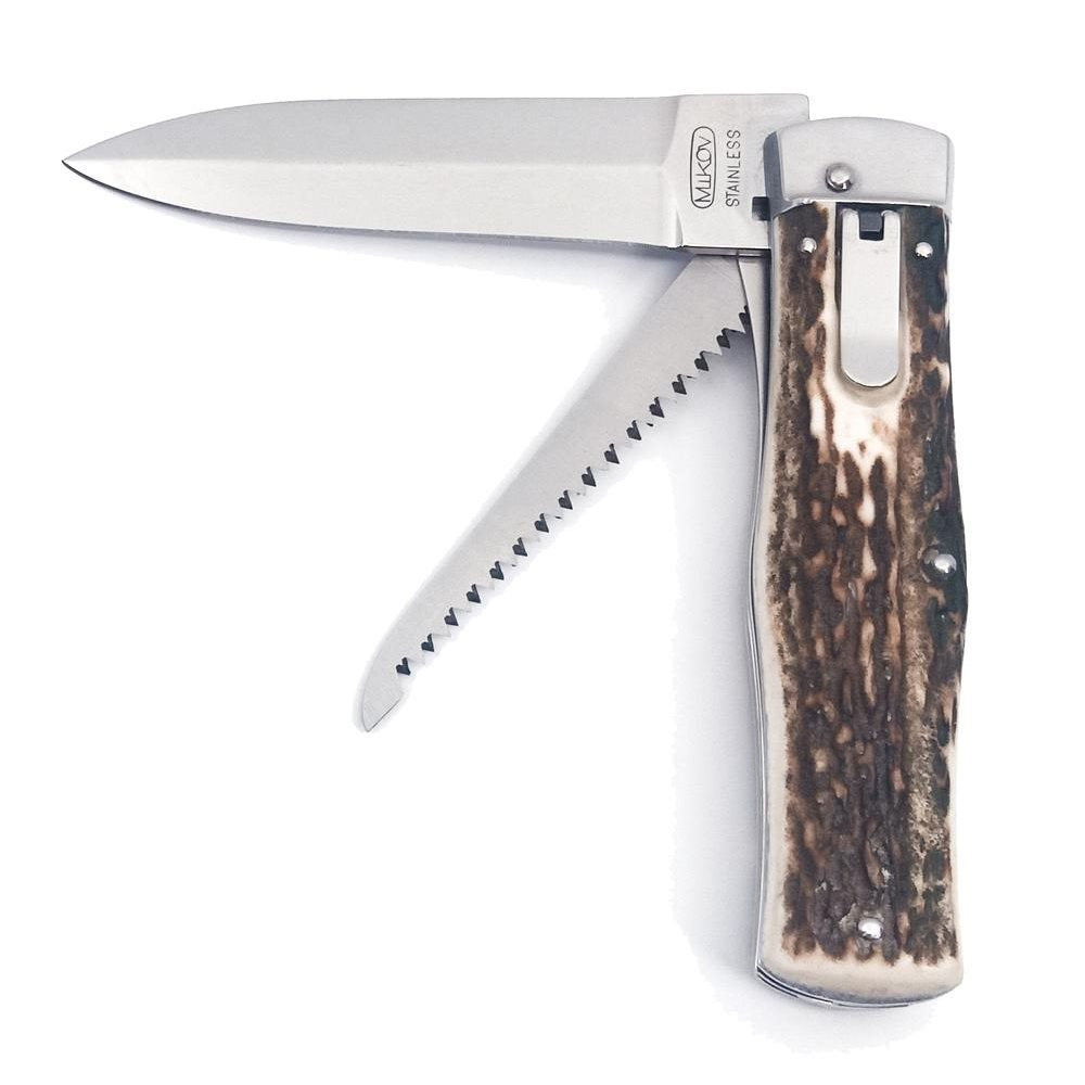 Cuchillo arrojadizo 2/KP con hoja de acero 420 y empuñadura de paroh, con funda de cuero