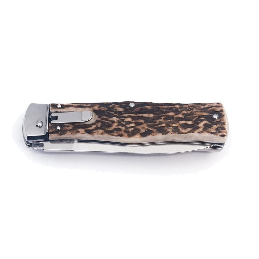 Cuchillo lanzador 4/KP acero 420 mango de asta con funda de cuero