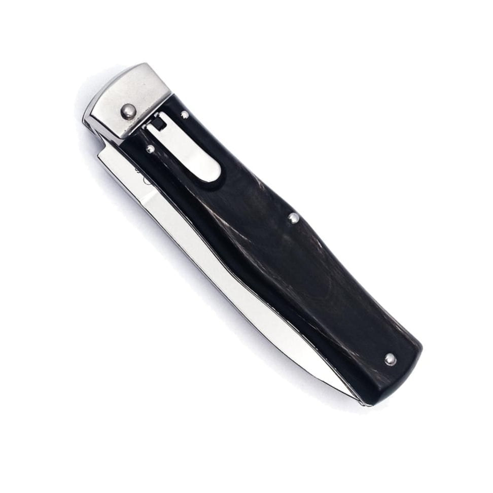 Cuchillo arrojadizo con mango de cuerno de bufalo y funda de cuero, hoja 95 mm, acero 420