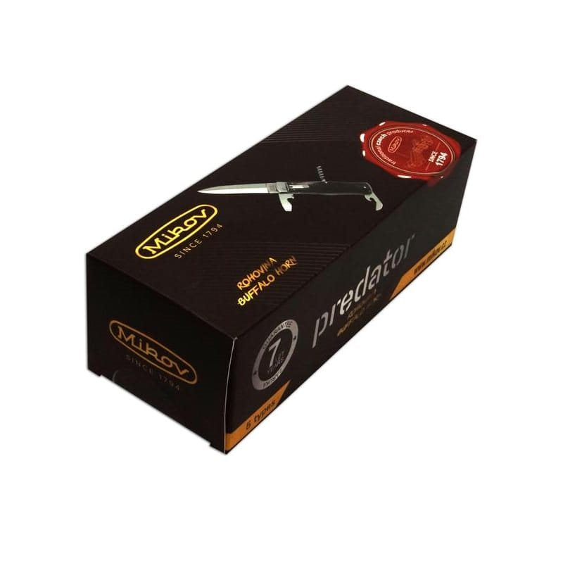 Cuchillo arrojadizo con mango de cuerno de bufalo y funda de cuero, hoja 95 mm, acero 420