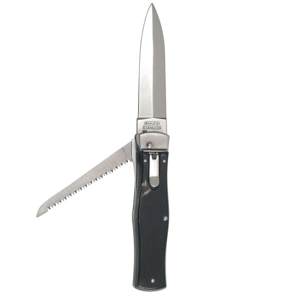 Cuchillo lanzador 2/KP acero inoxidable con empuñadura de cuerno de búfalo y funda de cuero