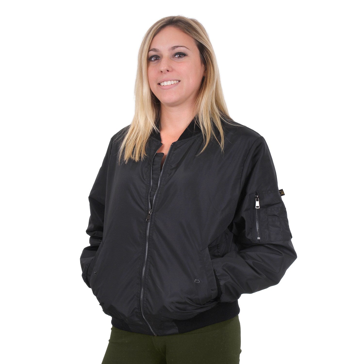Chaqueta bomber MA-1 femenina negra, réplica impermeable