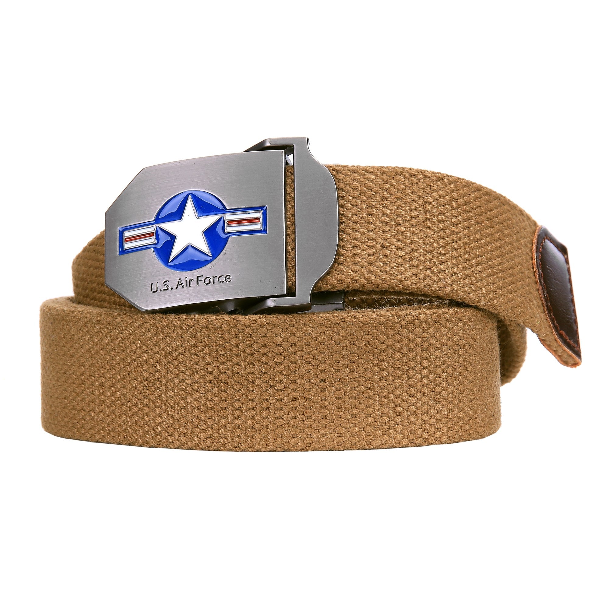 Cinturón USAF WWII de lona color coyote con hebilla metálica mate e insignia de la United States Air Force