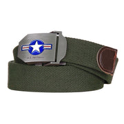 Imagen del Cinturón USAF WWII de lona verde con hebilla metálica mate y insignia de la United States Air Force