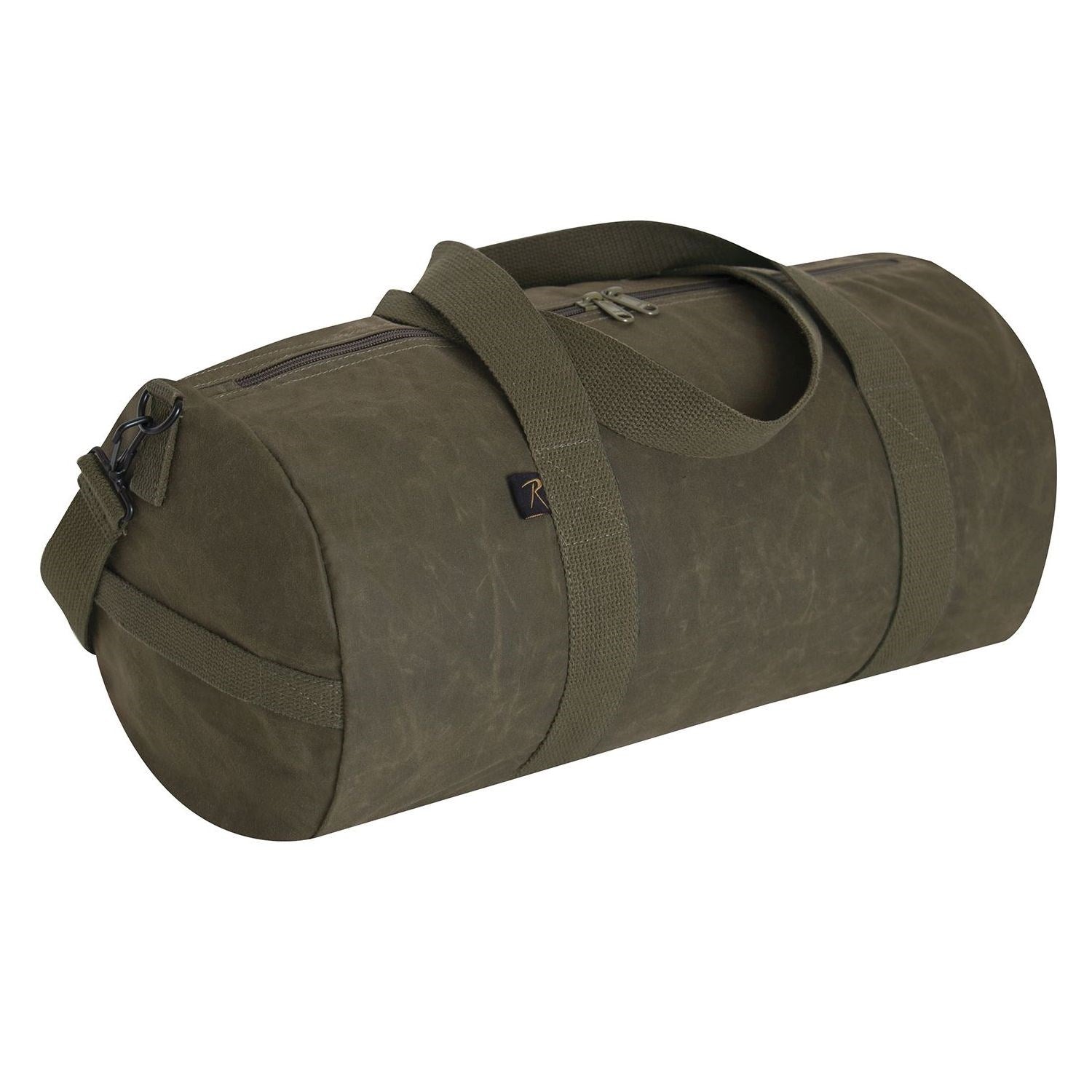 Bolsa duffle encerada verde de lona 48 x 23 cm, correa ajustable y bolsillo lateral