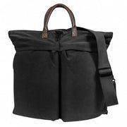 Bolsa vintage para casco negra de lona con asas de cuero y cremallera de latón
