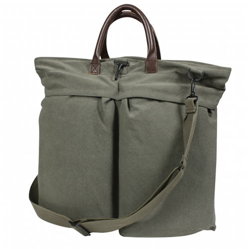 Bolsa vintage para casco negra de lona con asas de cuero y cremallera de latón