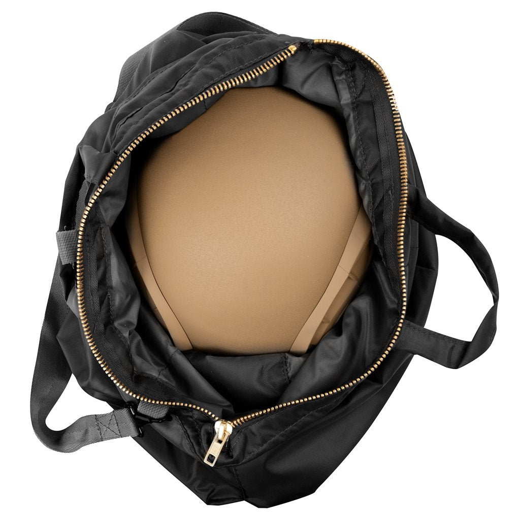 Bolsa para casco con correa de hombro ajustable, interior acolchado y dos bolsillos exteriores