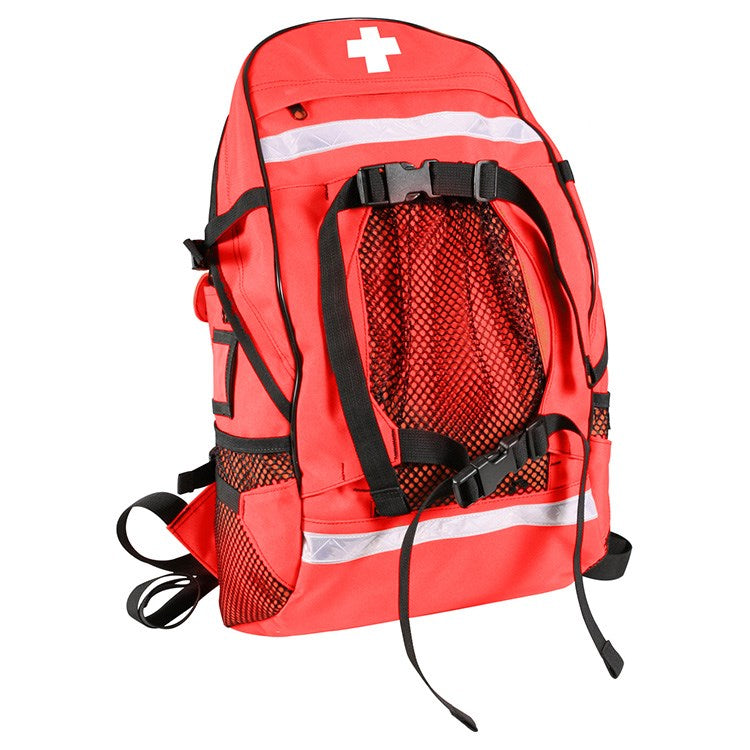 Mochila médica EMS naranja con compartimentos para material sanitario