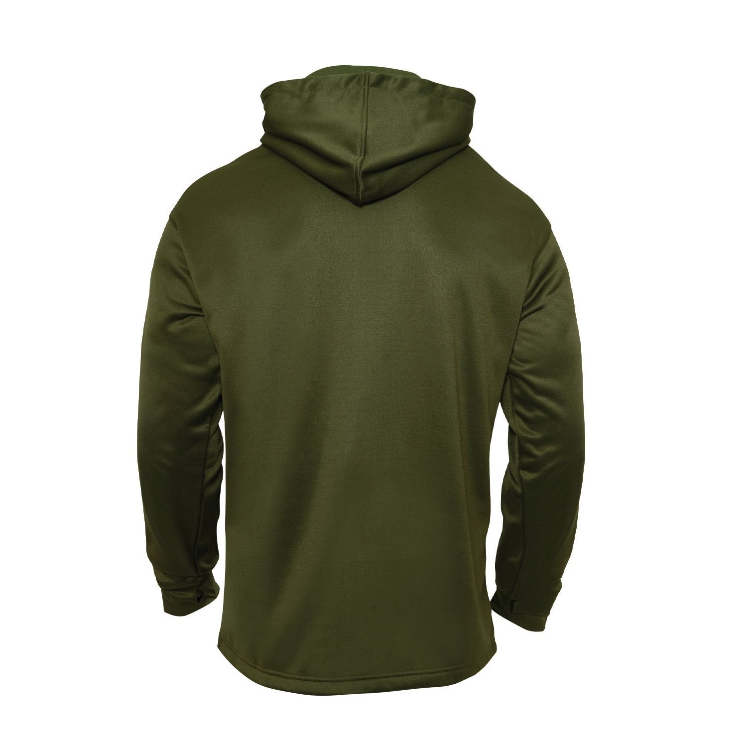 Sudadera verde con capucha, bolsillos en mangas y panel velcro para porte oculto, 100% poliéster