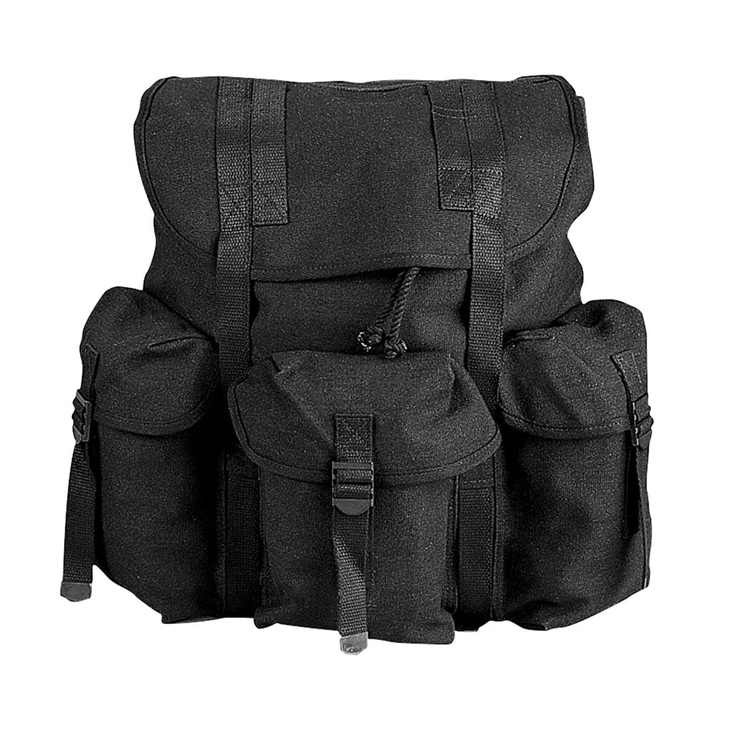 Mochila HW MINI ALICE negra de lona de algodón con tapa y 3 bolsillos exteriores