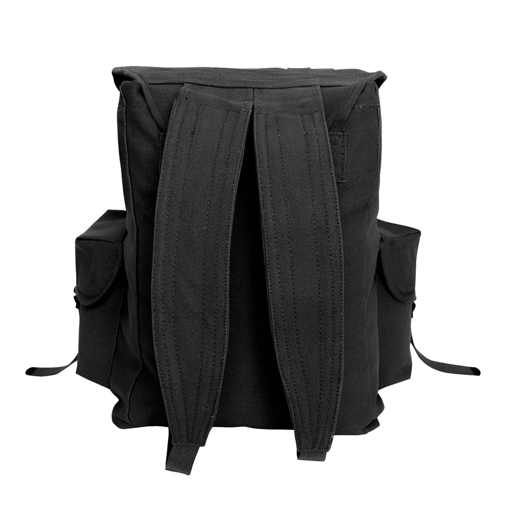 Mochila HW MINI ALICE negra de lona de algodón con tapa y 3 bolsillos exteriores