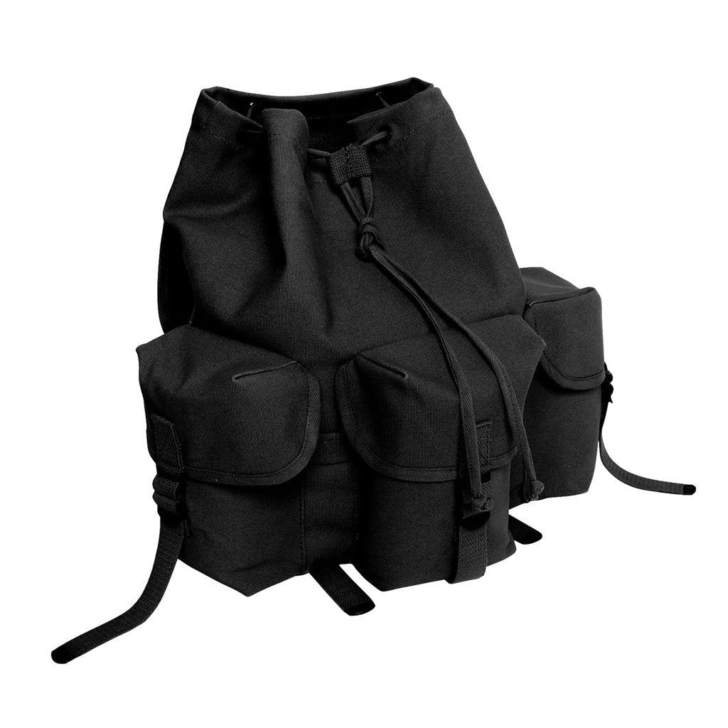 Mochila HW MINI ALICE negra de lona de algodón con tapa y 3 bolsillos exteriores