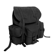 Mochila HW MINI ALICE negra de lona de algodón con tapa y 3 bolsillos exteriores