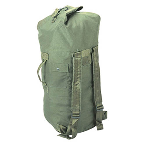 Saco marinero US de nylon verde con dos correas y asa, usado