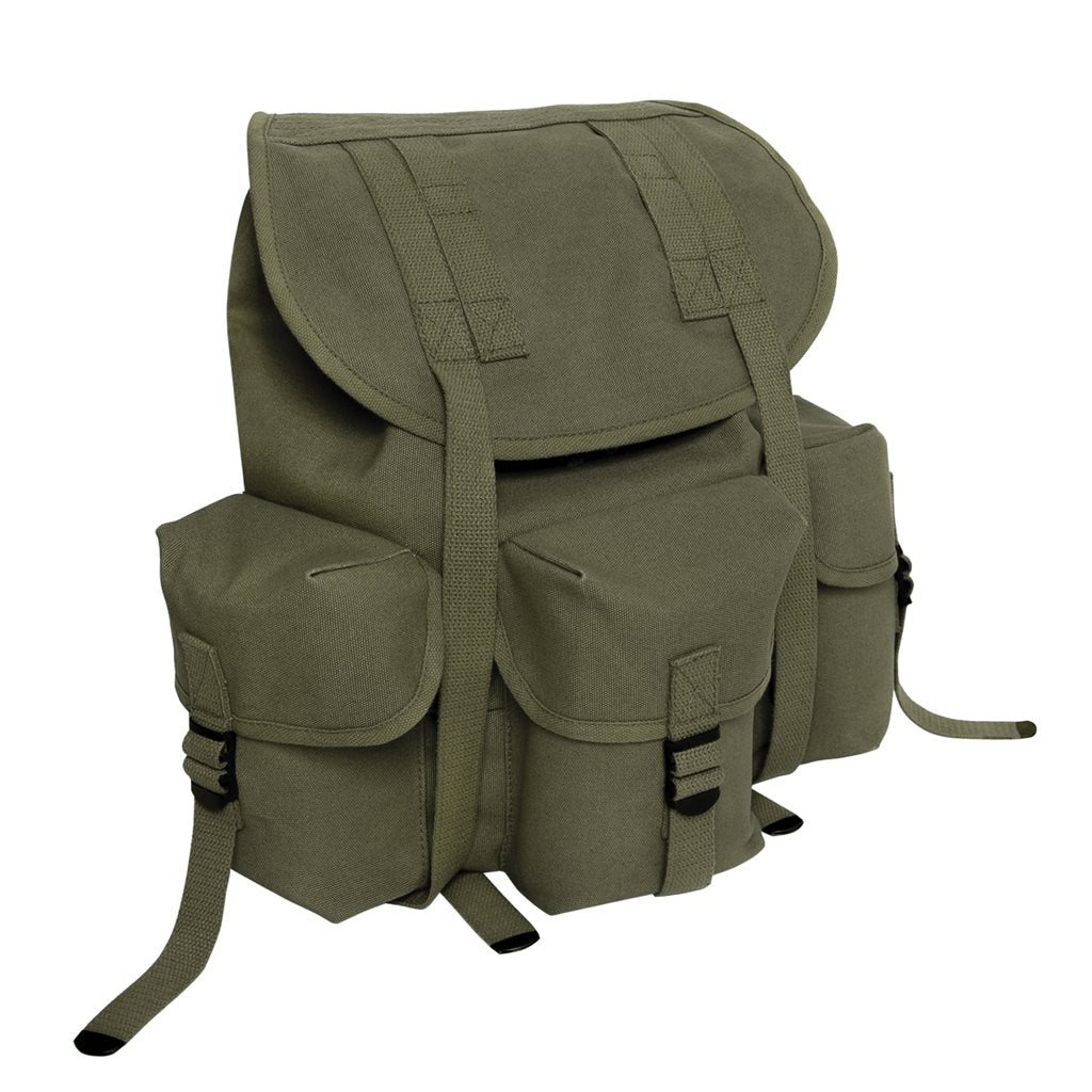 Mochila HW MINI ALICE negra de lona de algodón con tapa y 3 bolsillos exteriores