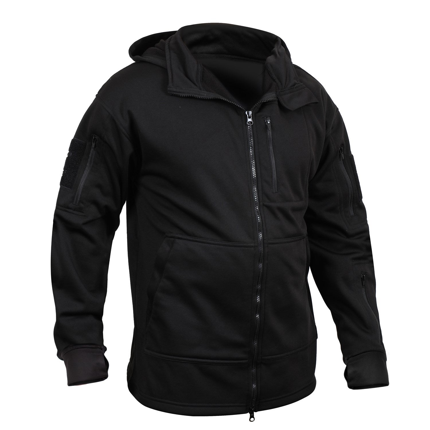 Chaqueta TACTICAL con capucha en color negro vista frontal