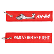 Llavero 'REMOVE BEFORE FLIGHT' AH-64 Apache, aprox. 13 x 3 cm