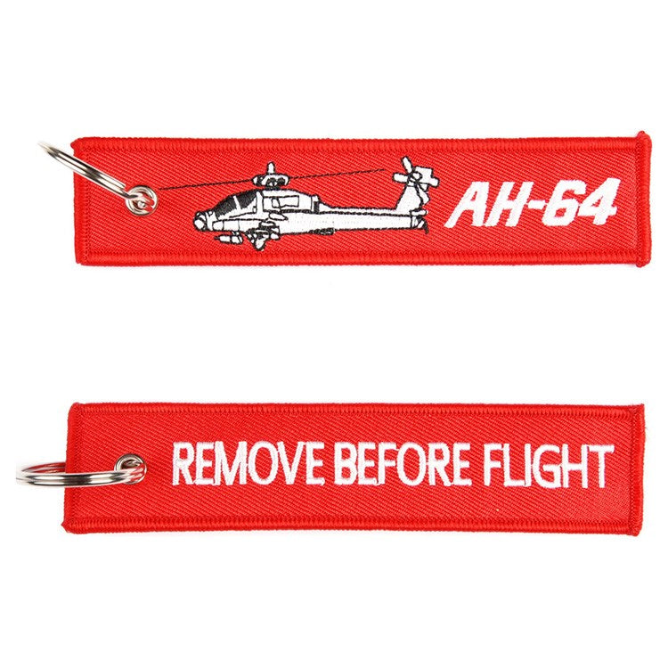 Llavero 'REMOVE BEFORE FLIGHT' AH-64 Apache, aprox. 13 x 3 cm