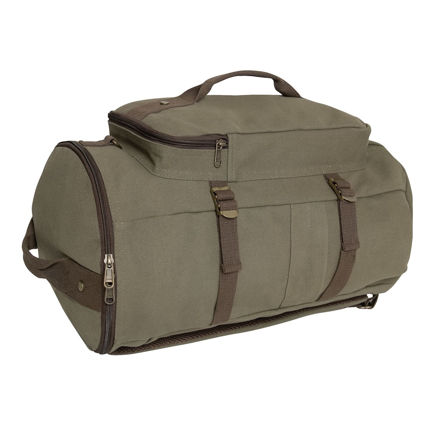 Bolsa convertible 19" de lona, vista frontal con asas y correas