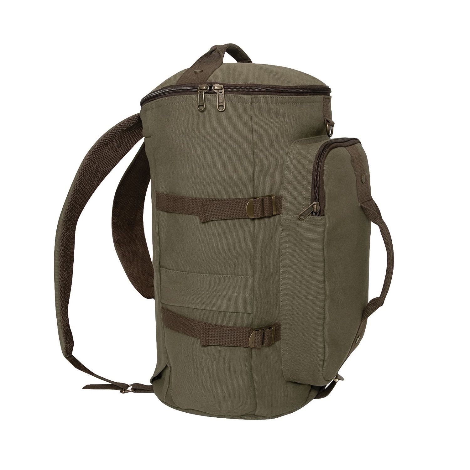 Bolsa convertible 19" de lona, vista frontal con asas y correas
