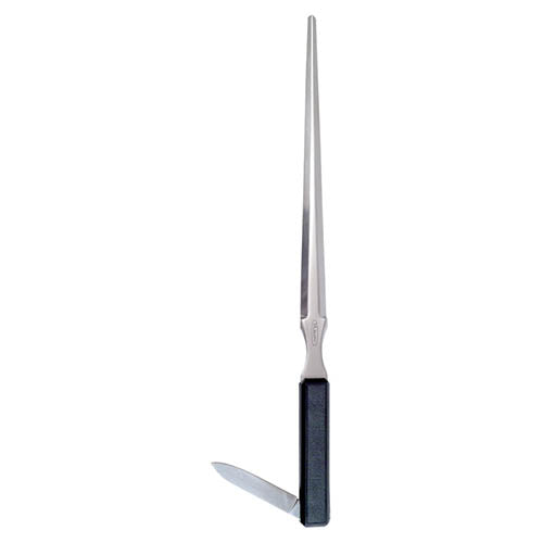 Abrecartas acero inox 420, mango plastico negro, 243 mm, funda PVC