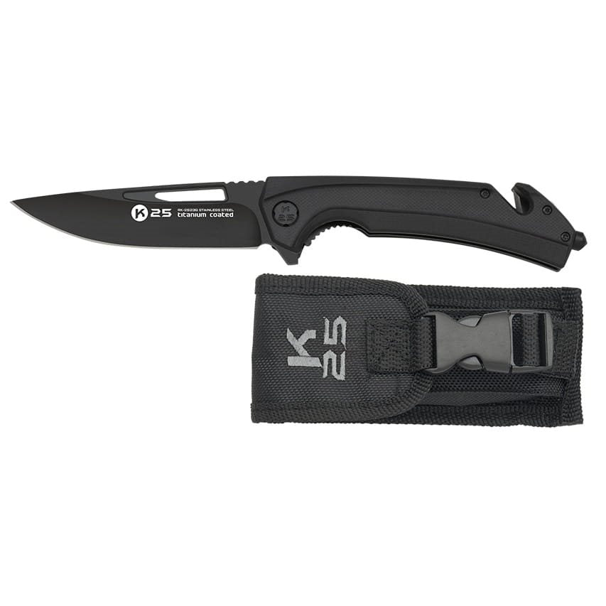 Cuchillo plegable táctico K25 25236 negro con funda