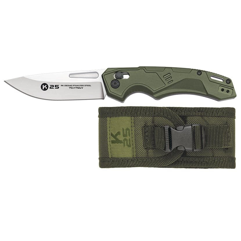 Navaja táctica plegable K25 25246 verde con funda - EDC
