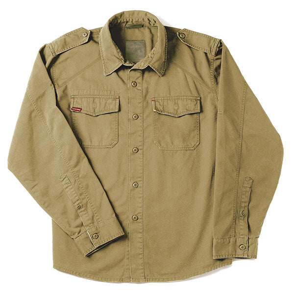 Camisa militar VAGE Fatigue en khaki con acabado ligeramente lavado vintage