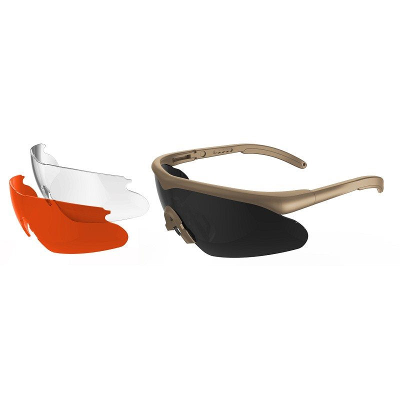 Gafas Raptor Pro negras con juego de 3 cristales ahumado, claro y naranja