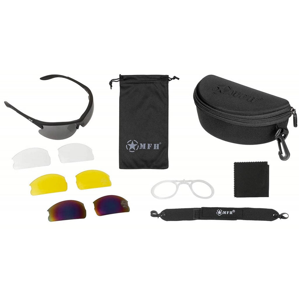 Gafas STRIKE con cuatro lentes intercambiables y estuche, marco negro