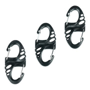 Set de 3 mosquetones MINI negros de plástico y aluminio, ideal como llavero y para colgar equipo pequeño