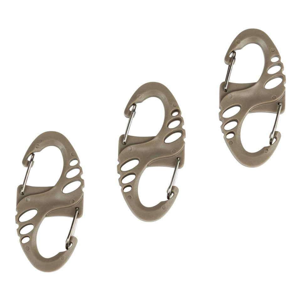 Set de 3 mosquetones MINI negros de plástico y aluminio, ideal como llavero y para colgar equipo pequeño