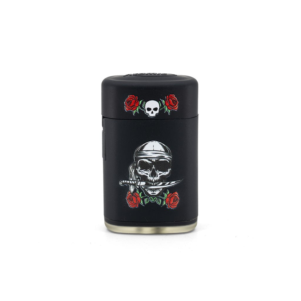 Encendedor de chorro recargable con diseño de calavera y sable