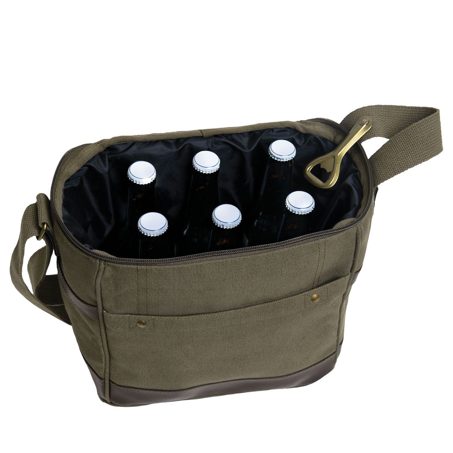 Bolsa cooler de lona COYOTE para 6 botellas con abridor en correa, 25,5x25,5x19 cm