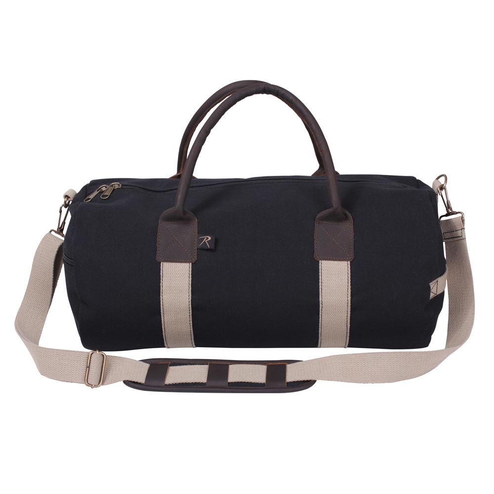Bolso bandolera GYM negro de lona con detalles de cuero, aprox. 48 x 25 cm